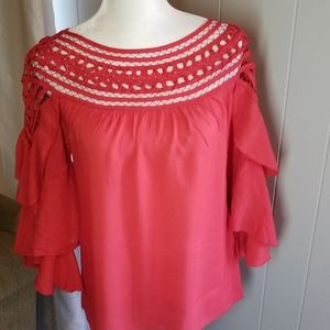 Cut out  ruffled bell sleeved blouse